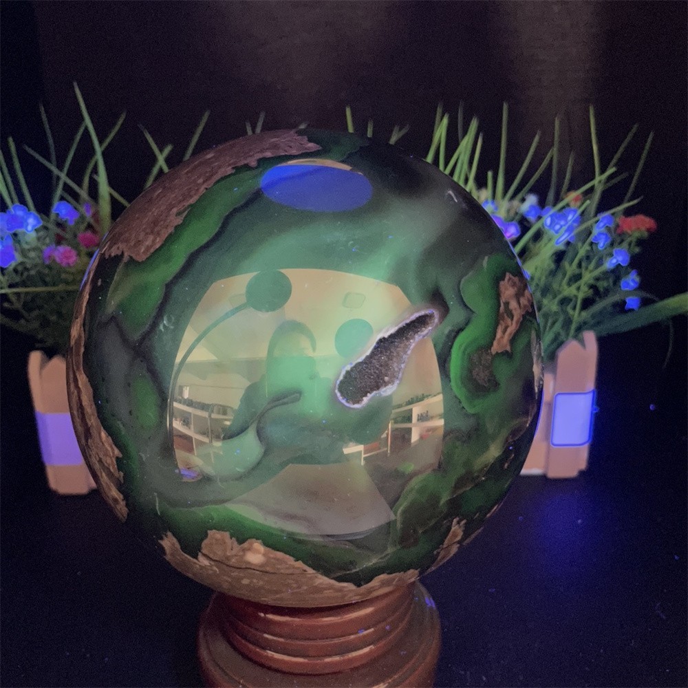 7.2LB 5.3″ Natural Fluorescent Agate Ball Sphere Crystal UV Reiki Decor