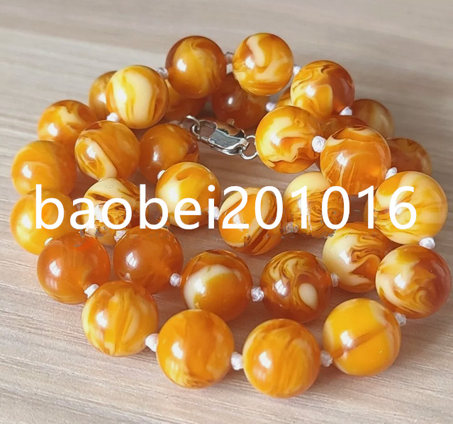 12mm Natural Red Multicolor Amber Beeswax Round Beads Necklace 18″