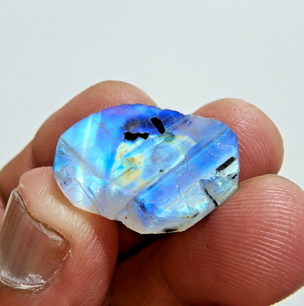 26 Crt Attractive Blue Fire White Rainbow Moonstone Rough Loose Gemstone Jewelry