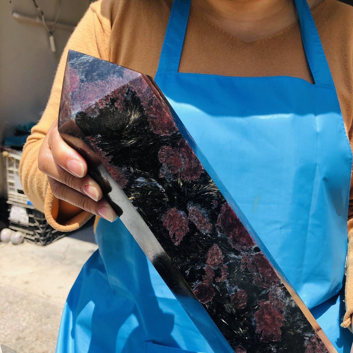 7.77LB Natural garnet crystal obelisk quartz crystal energy column Reiki healing