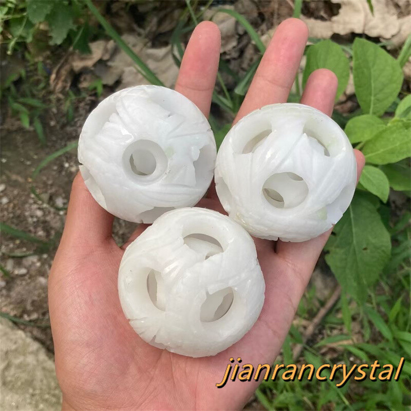 2″ Natural White Jade Exquisite Sphere Carved Quartz Crystal Ball Healing 1pc