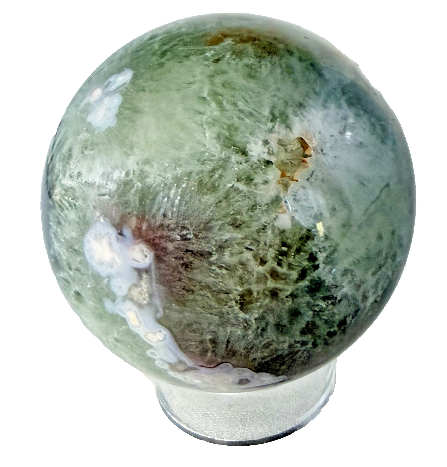 738g Beautiful Fluorite Crystal Sphere With Unique UV Pattern Reactions W/Holder