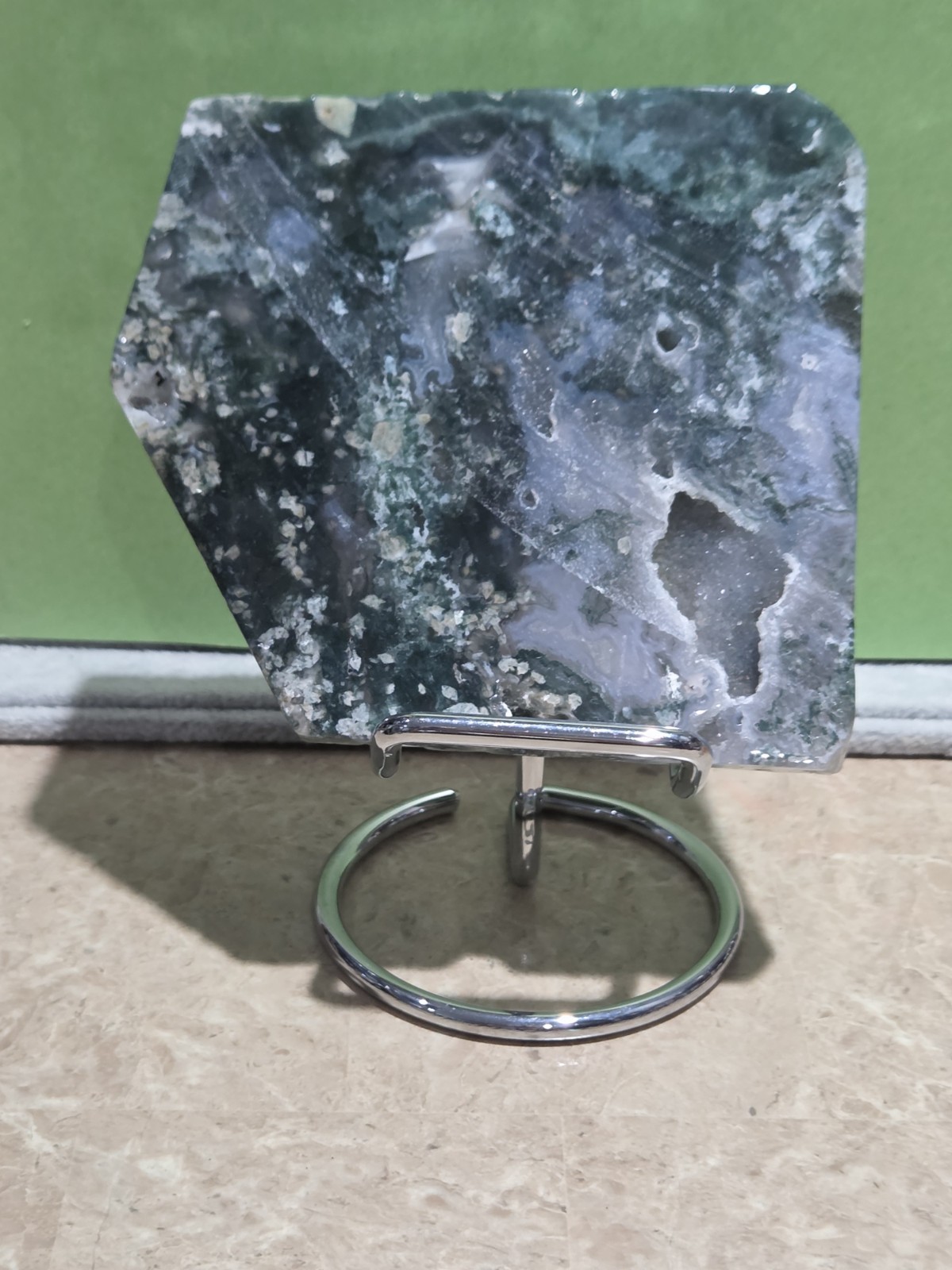 Crystal Blue & Green Moss Agate Slab With Druzy