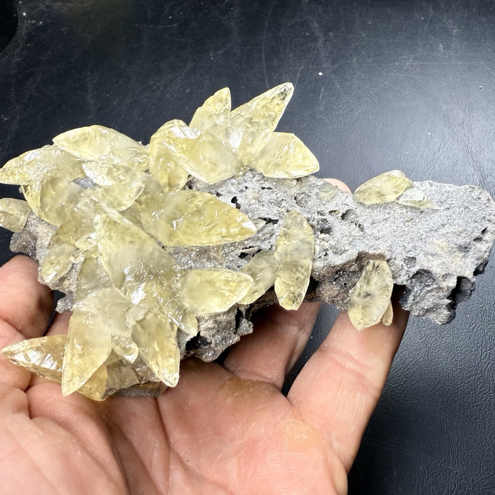 Golden Calcite Crystals on Chalcopyrite Pyrite Matrix / Missouri