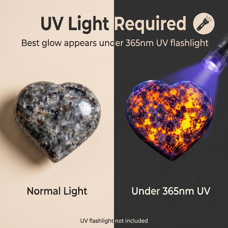 Yooperlite 5CM Large Heart Palm Glowing Stone Healing Decoration Collection Gift
