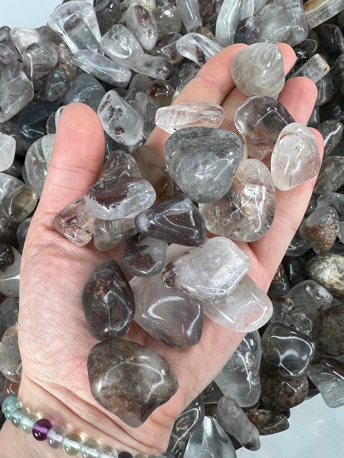 Garden Quartz Crystal Tumbled Stone, Natural Lodolite Quartz Crystal from Brazil