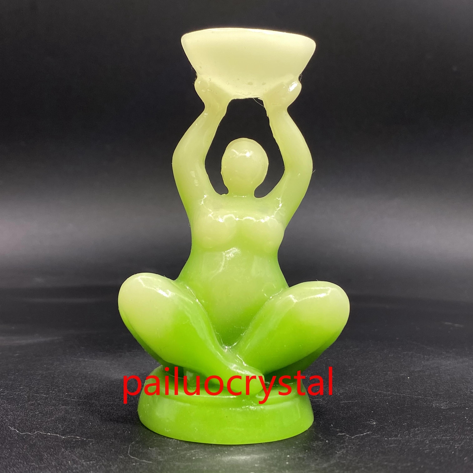4″ Green Luminous Stone +resin Women Quartz Crystal Skull Goddess Base 1pc