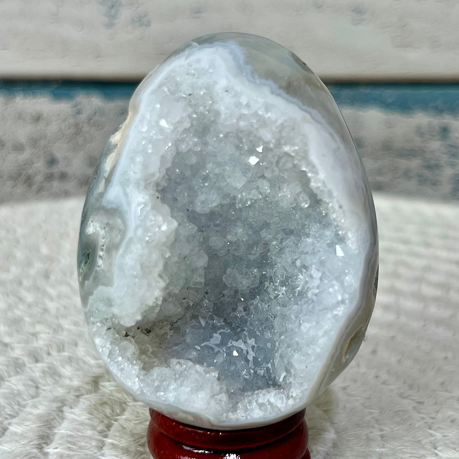 Natural Agate Egg Crystal Druzy Geode Polished Stone Birthday Gift Art 118 G