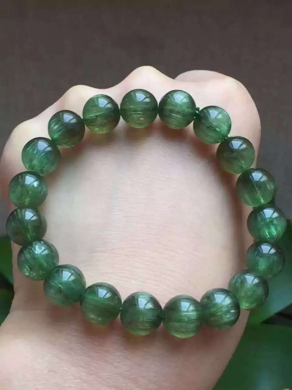 Genuine Natural Green Rutilated Quartz Crystal Round Beads Bracelet 10mm AAAAA