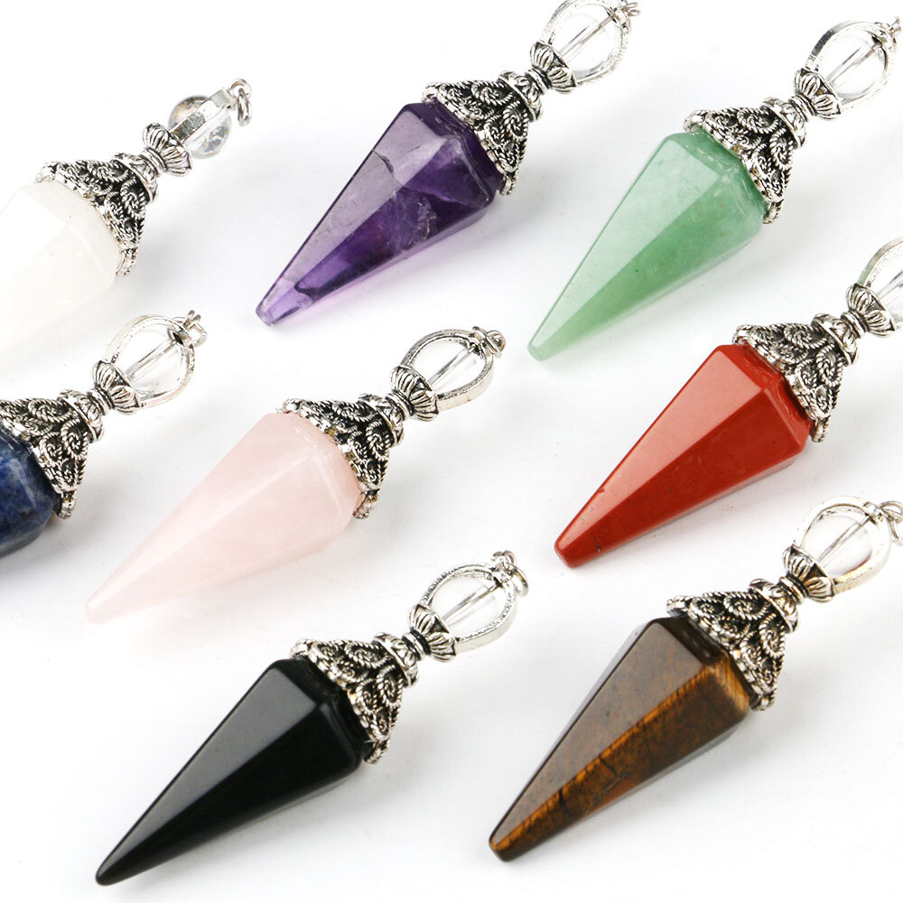 Natural Chakra Crystal Pendulum Hexagon Pyramid Chain Pendant Divination Healing