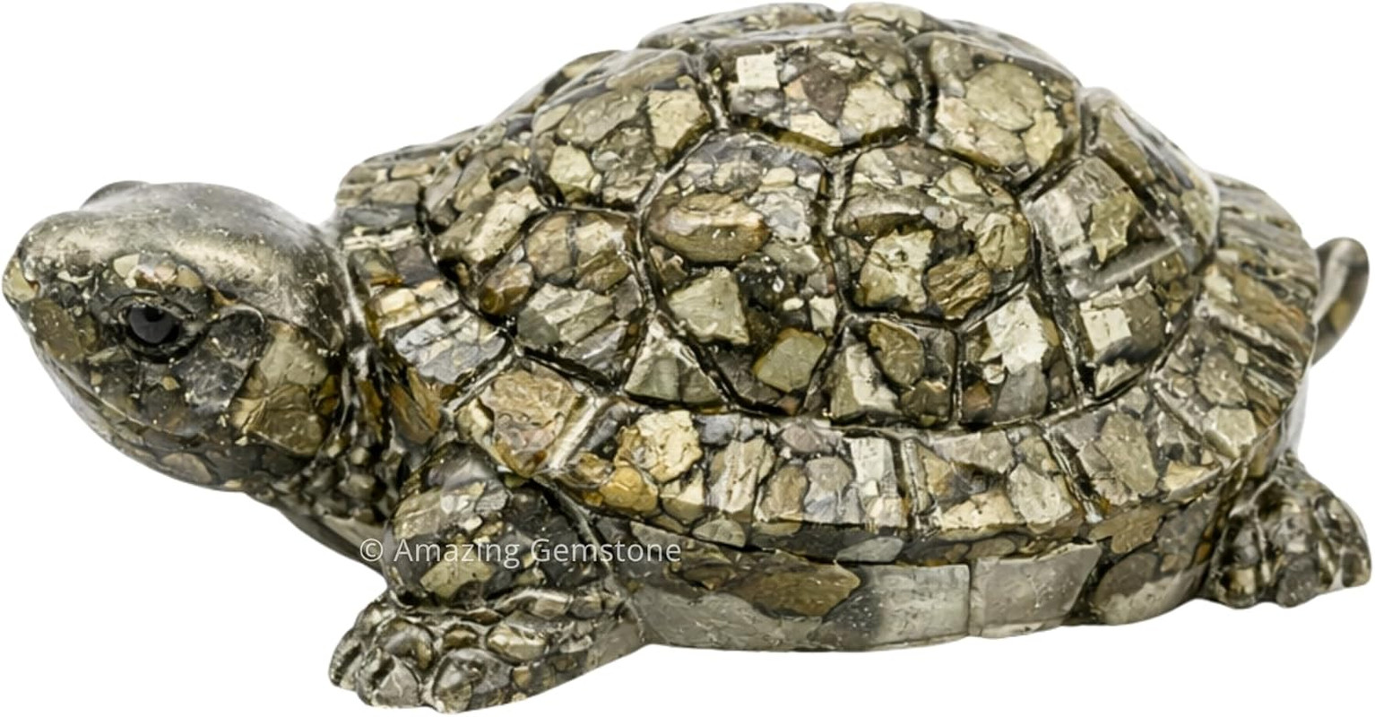 Natural Pyrite Tortoise Turtle Figurine | Feng Shui Wealth & Good Luck Turtle |