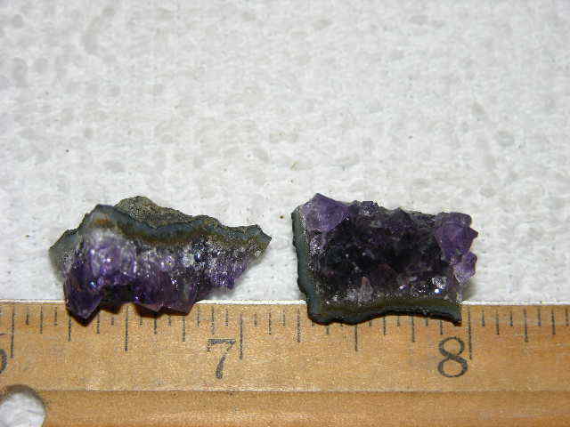 2 Amethyst crystal clusters grape jelly saturation smaller jewelry-sized 1″ J1