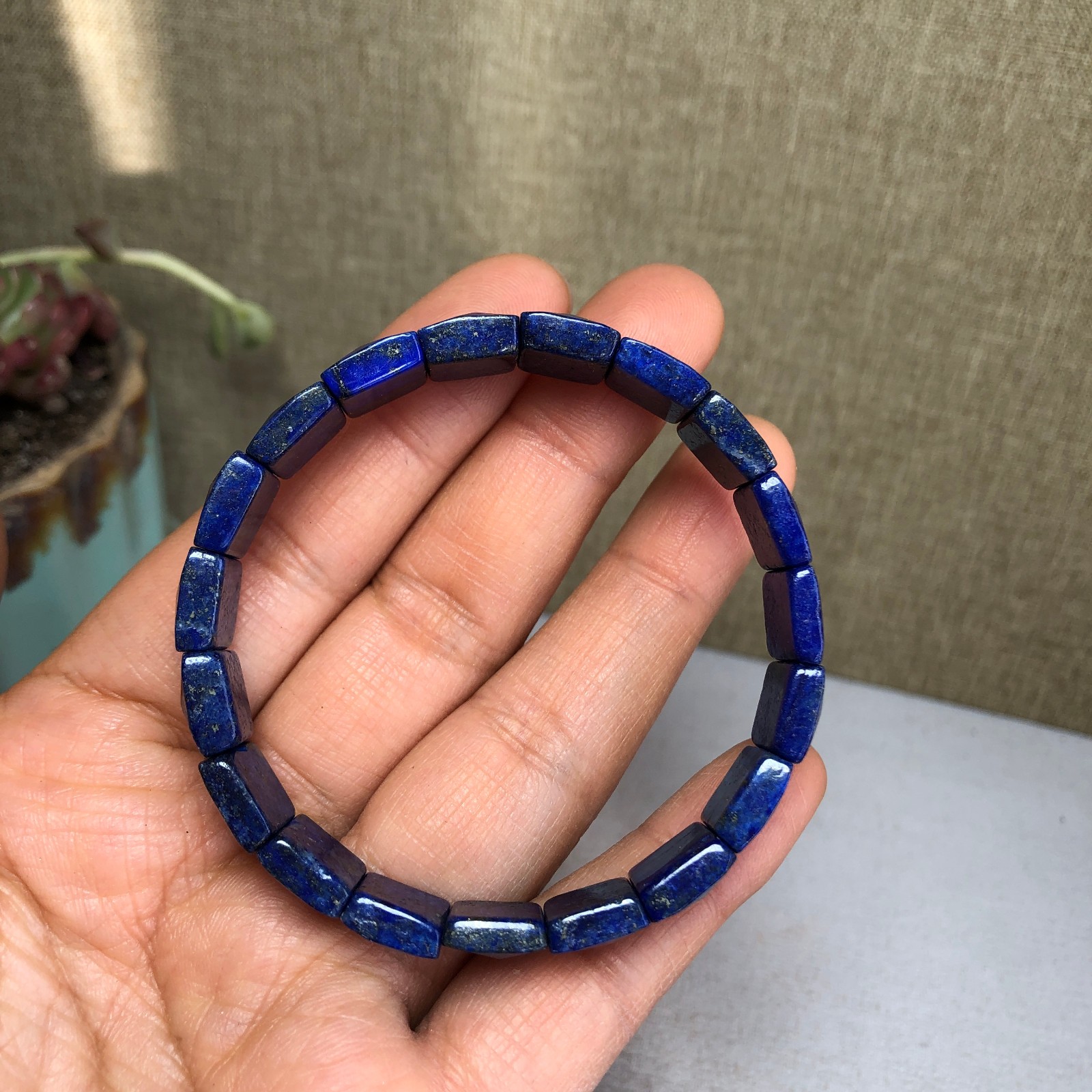 Rare Natural lapis lazuli Crystal Quartz chain aspect beads bracelet 25g A3113