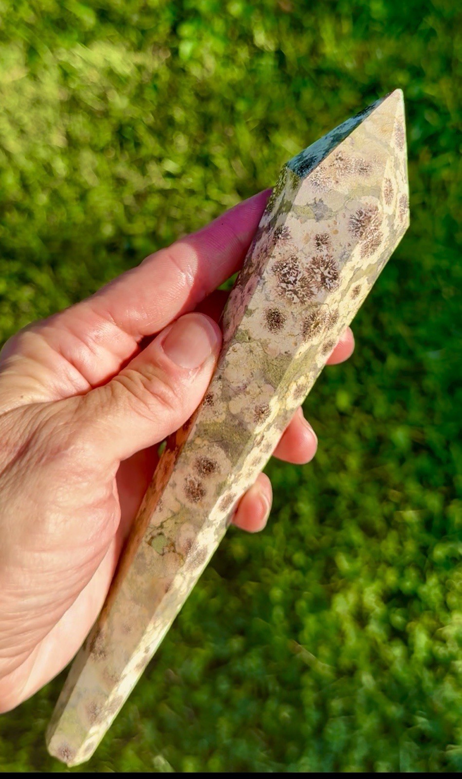 Green Flower Agate Wand 9in-281g