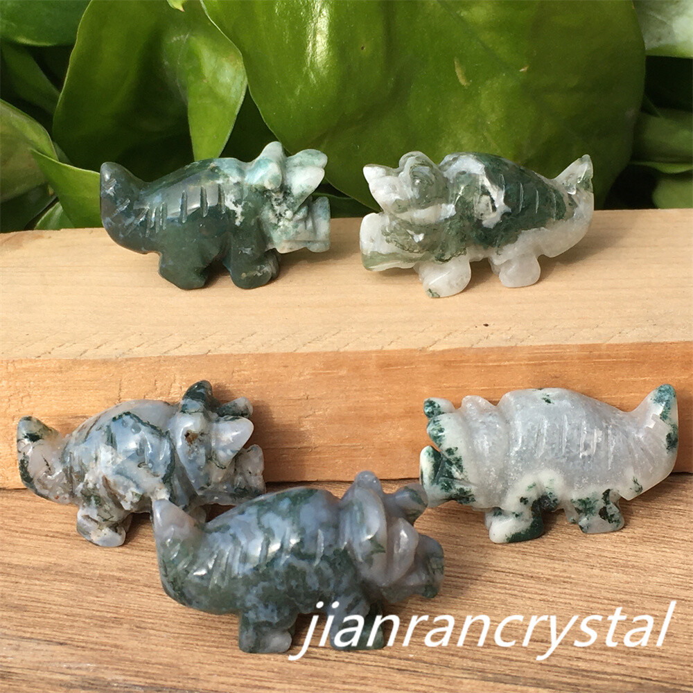 5pcs Natural Aquatic agate mini triceratops carved quartz crystal Skull Healing