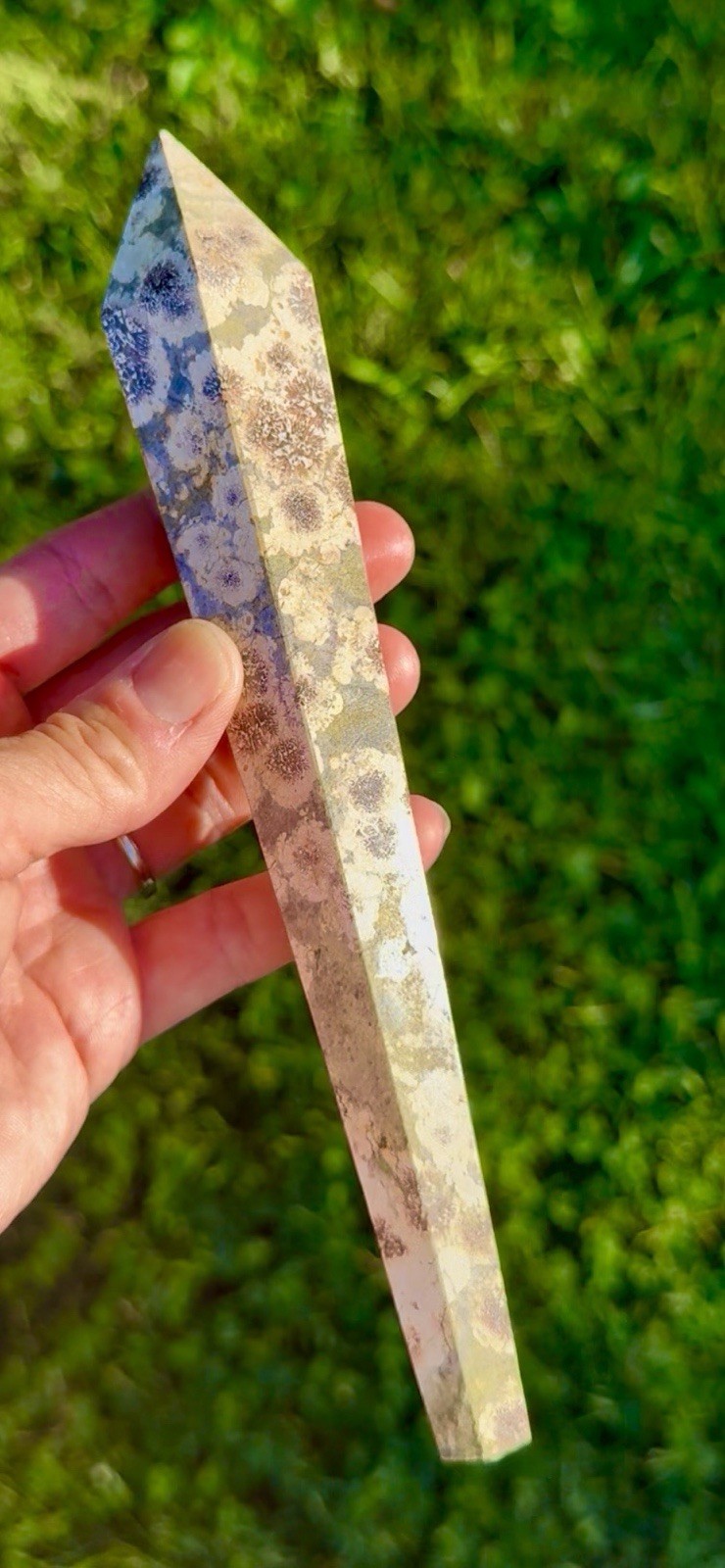 Green Flower Agate Wand 9in-281g