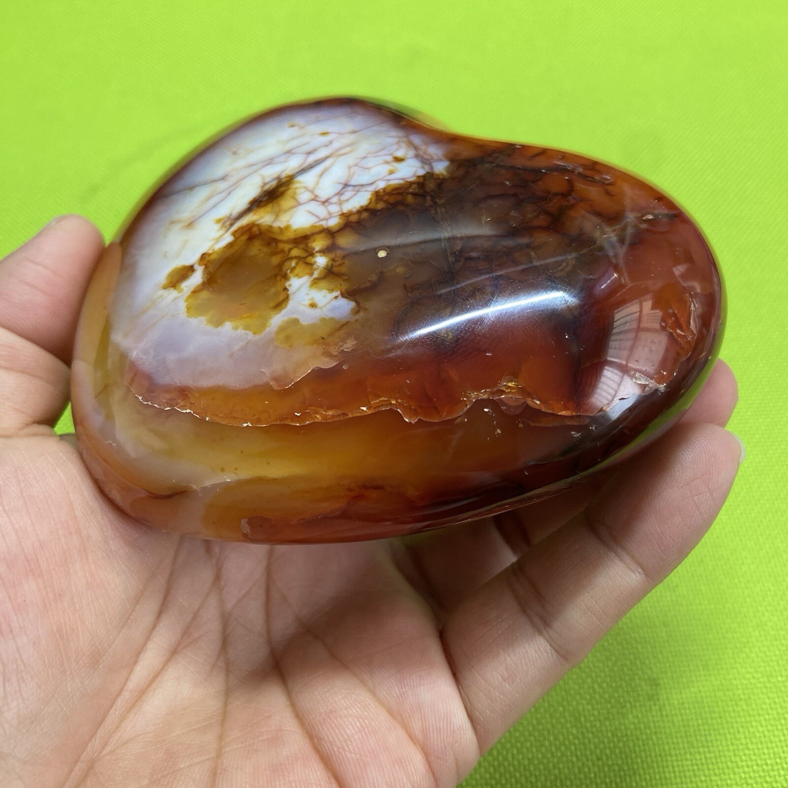 102mm528g Beautiful Patterns Red Agate Heart Carnelian Reiki Display Mad Y092