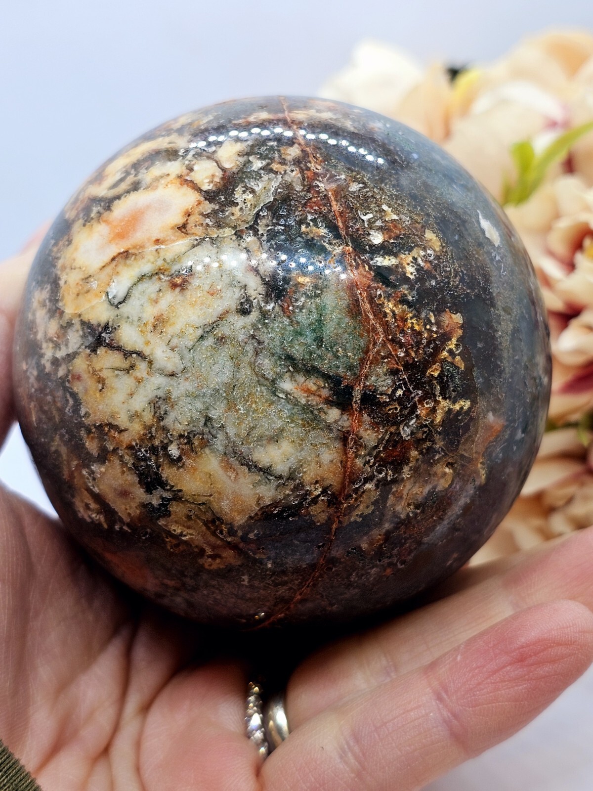 ✨️SALE✨️ Moss agate & Ocean Jasper Mix Sphere Green Red crystal Green 6.8cm 642g