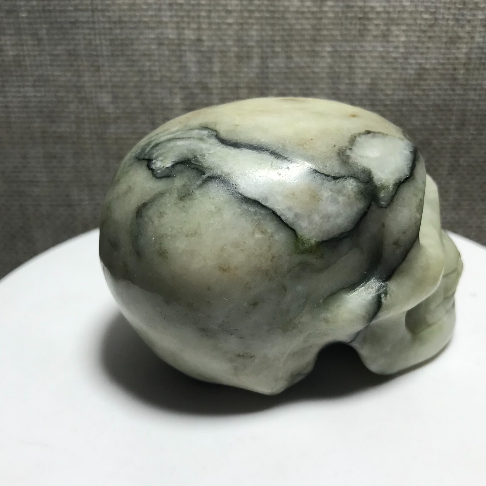 205g Natural Green Network Picasso Jasper Hand Carved Crystal Skull Realistic 10