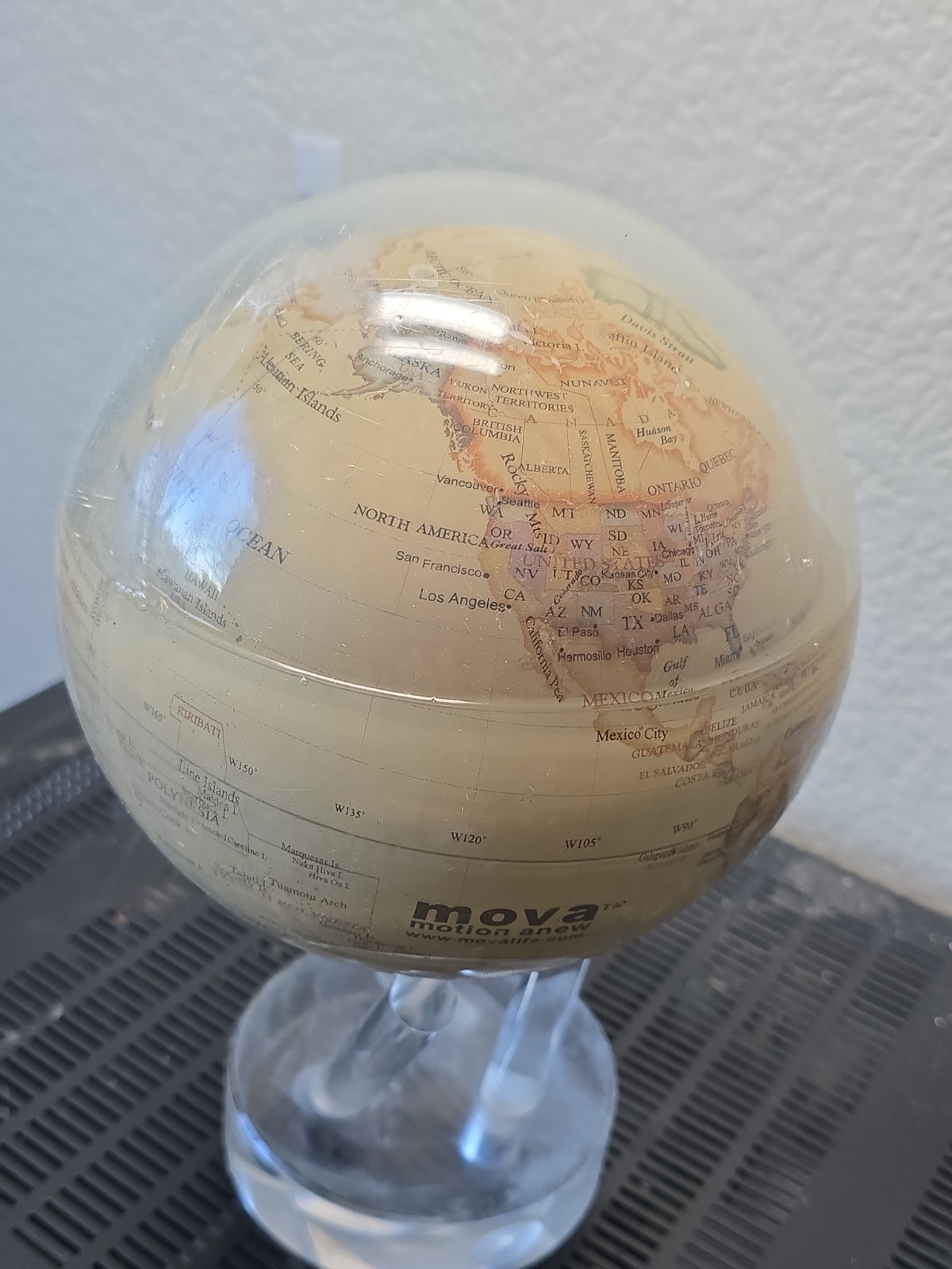 MOVA Antique Beige 4.5 Inch Solar Rotating World Globe with Acrylic Stand