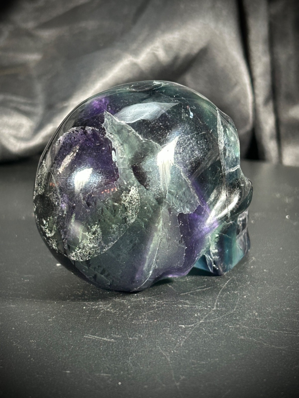 3.15″ Dark Blue, Green, & Purple Fluorite Skull 13.4oz (379 grams)