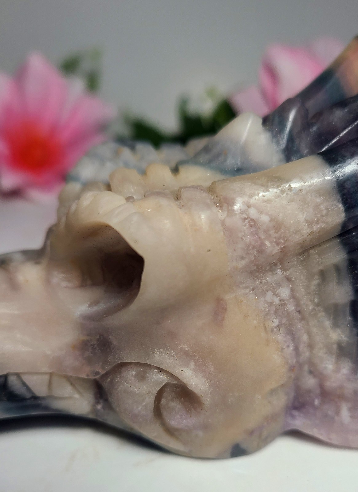 Large 5″ 303g Silky Fluorite Dragon Head Skull Crystal Stone Carving Statue