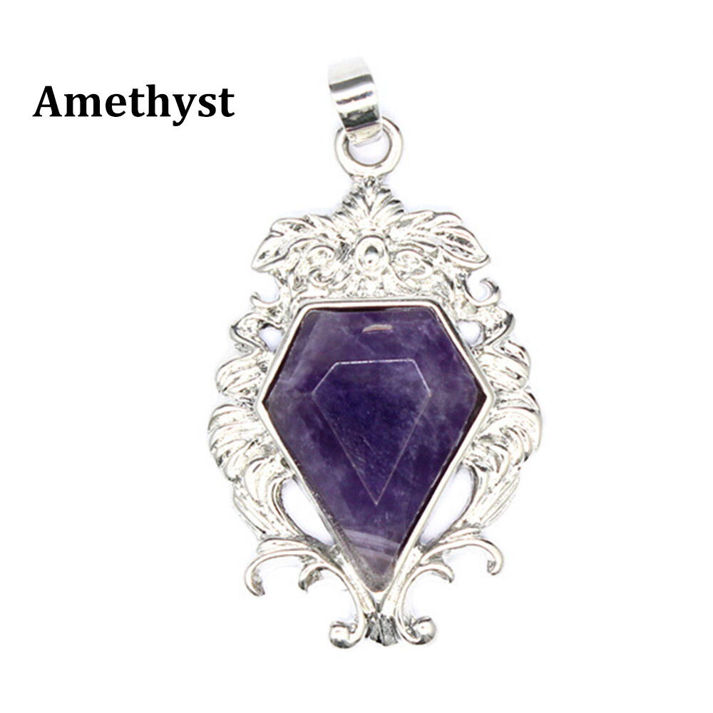Chakra Flower Pentagon Pendant Natural Crystal Cut Necklace Stone Healing Reiki