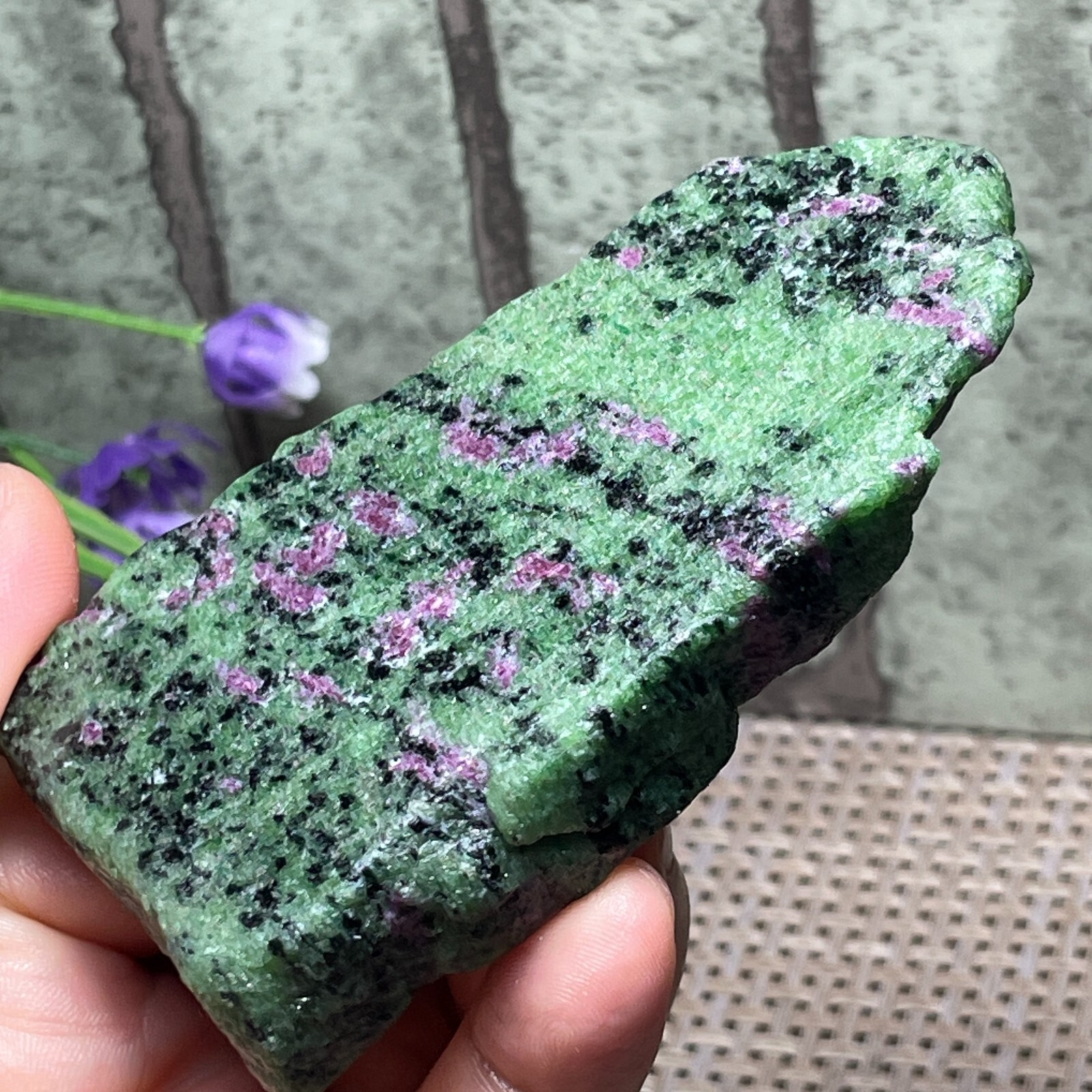 Red & green treasure Ruby Epidote stone Rough Polished stone Slab 161g AH22