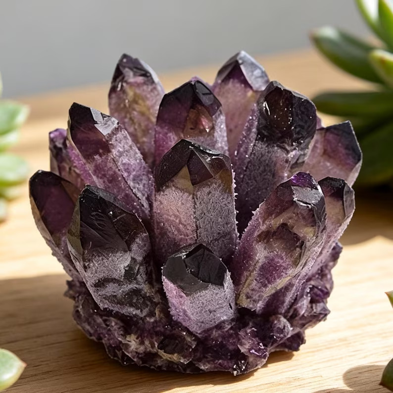 1000G Natural Crystal Dark Amethyst Cluster Raw Purple Quartz Geode Healing Deco