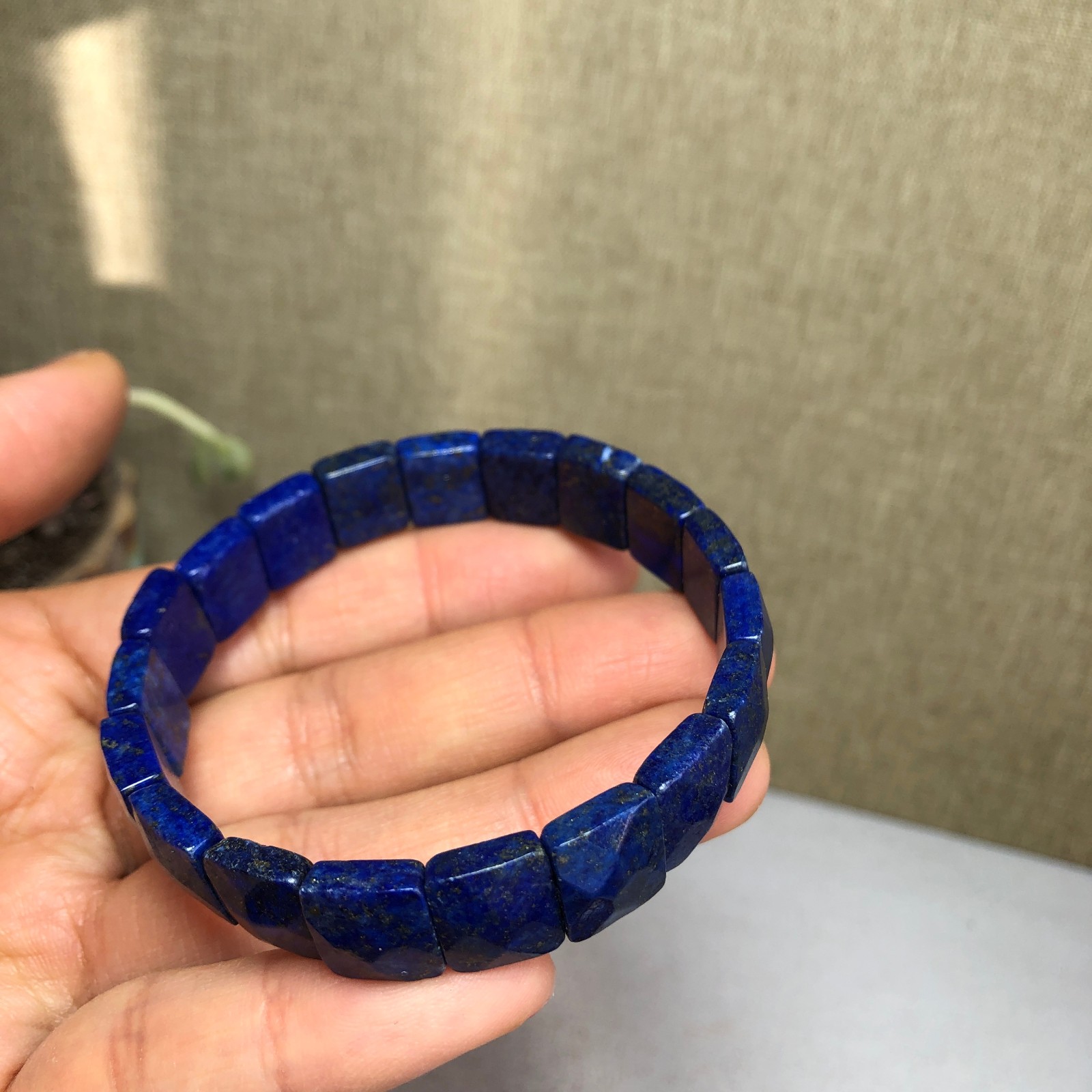 Rare Natural lapis lazuli Crystal Quartz chain aspect beads bracelet 25g A3113