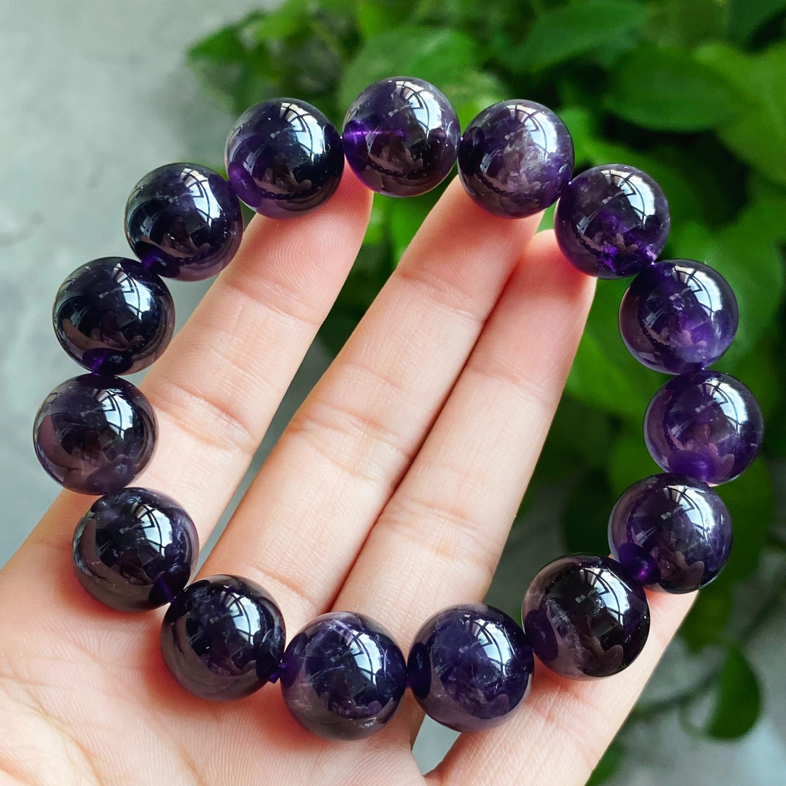 14mm Natural Rare Purple Amethyst Crystal Beads Bracelet 2379