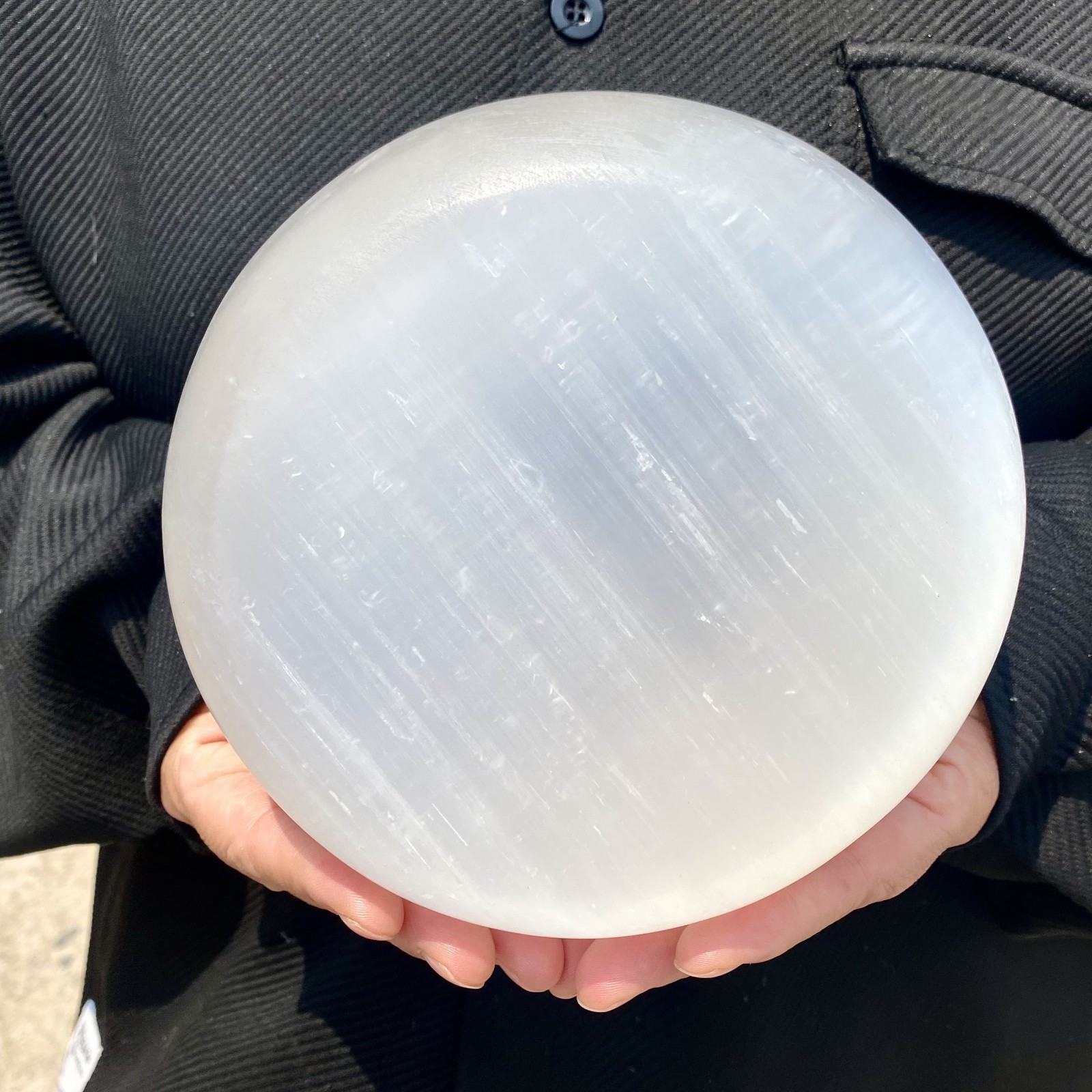2.8LB Selenate crystal carved smooth polished circular plate for healing spiritu