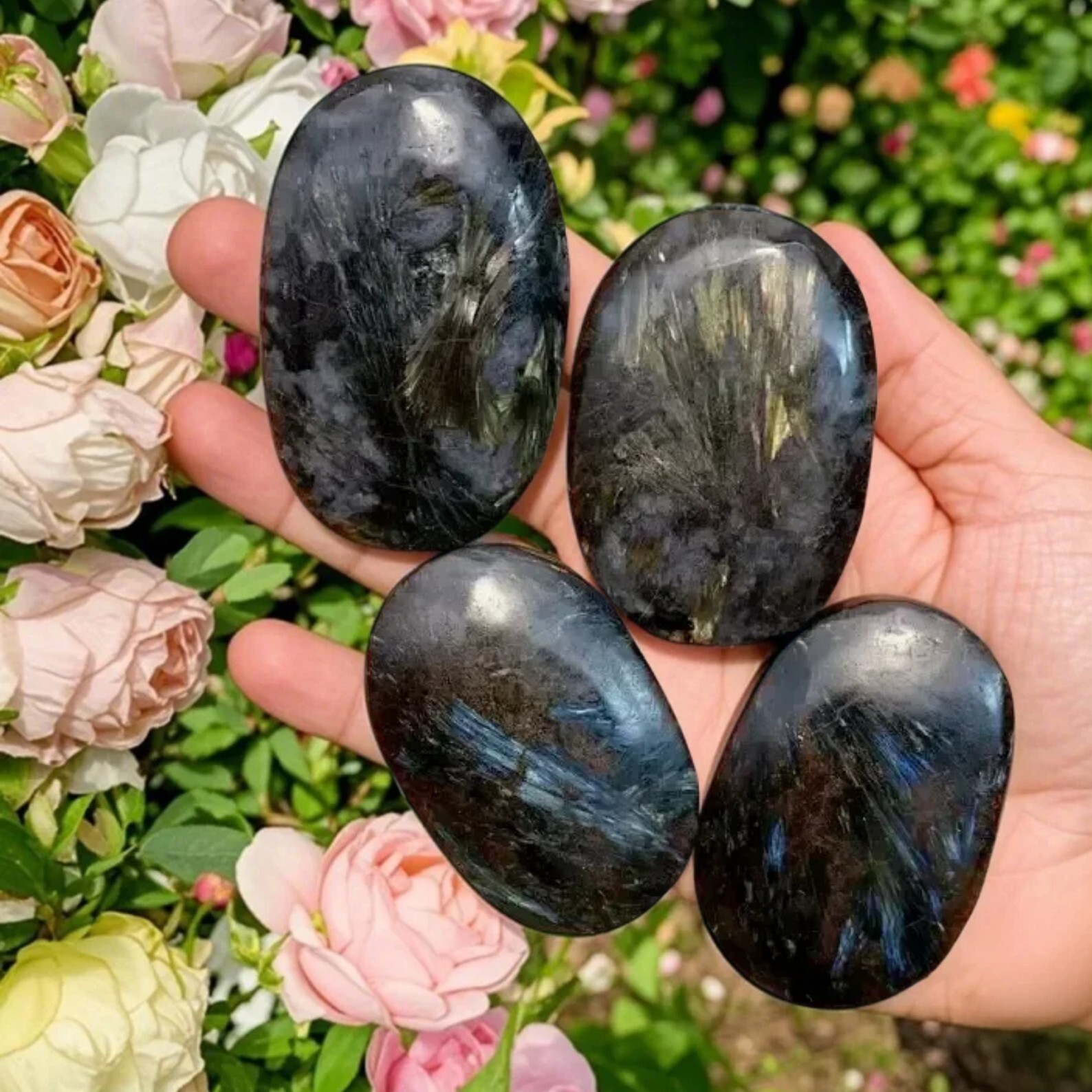 Arfvedsonite Palm Stone Polished Flashy Worry Stone Reiki Crystal Healing Gift