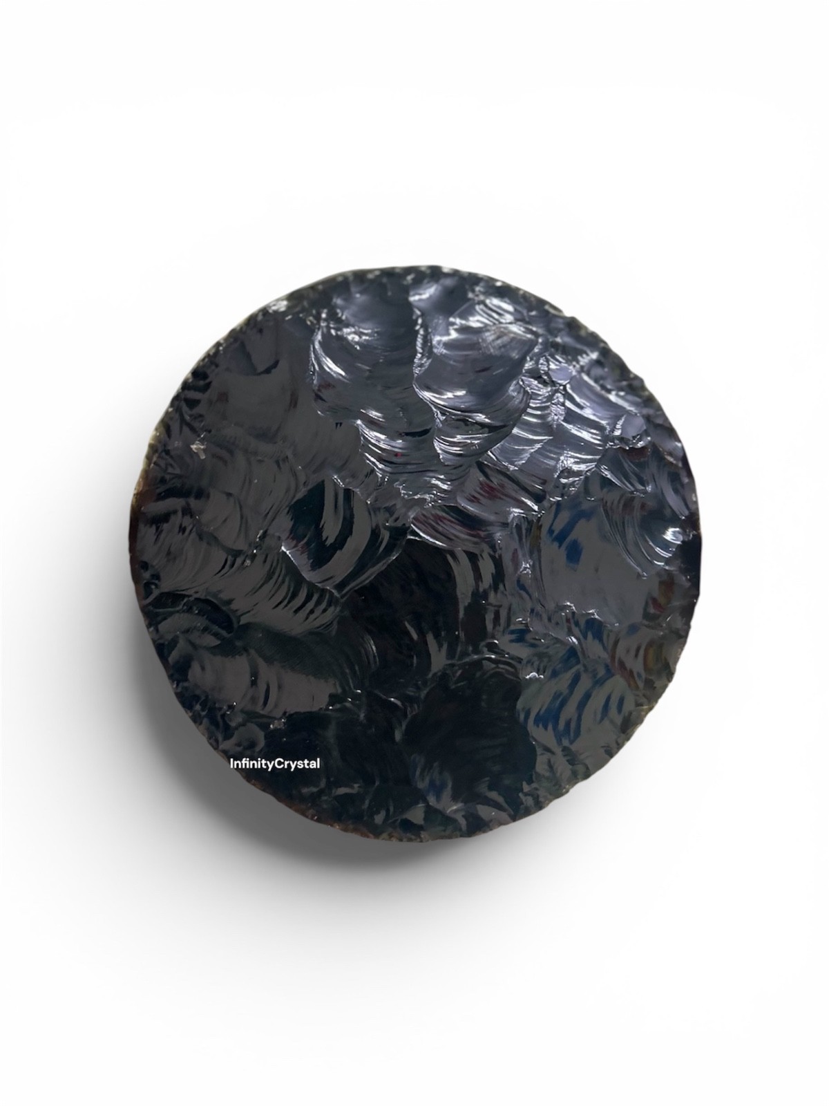 Black Obsidian Disc Round Sculpture Home Office Display Ornament, Display Stand