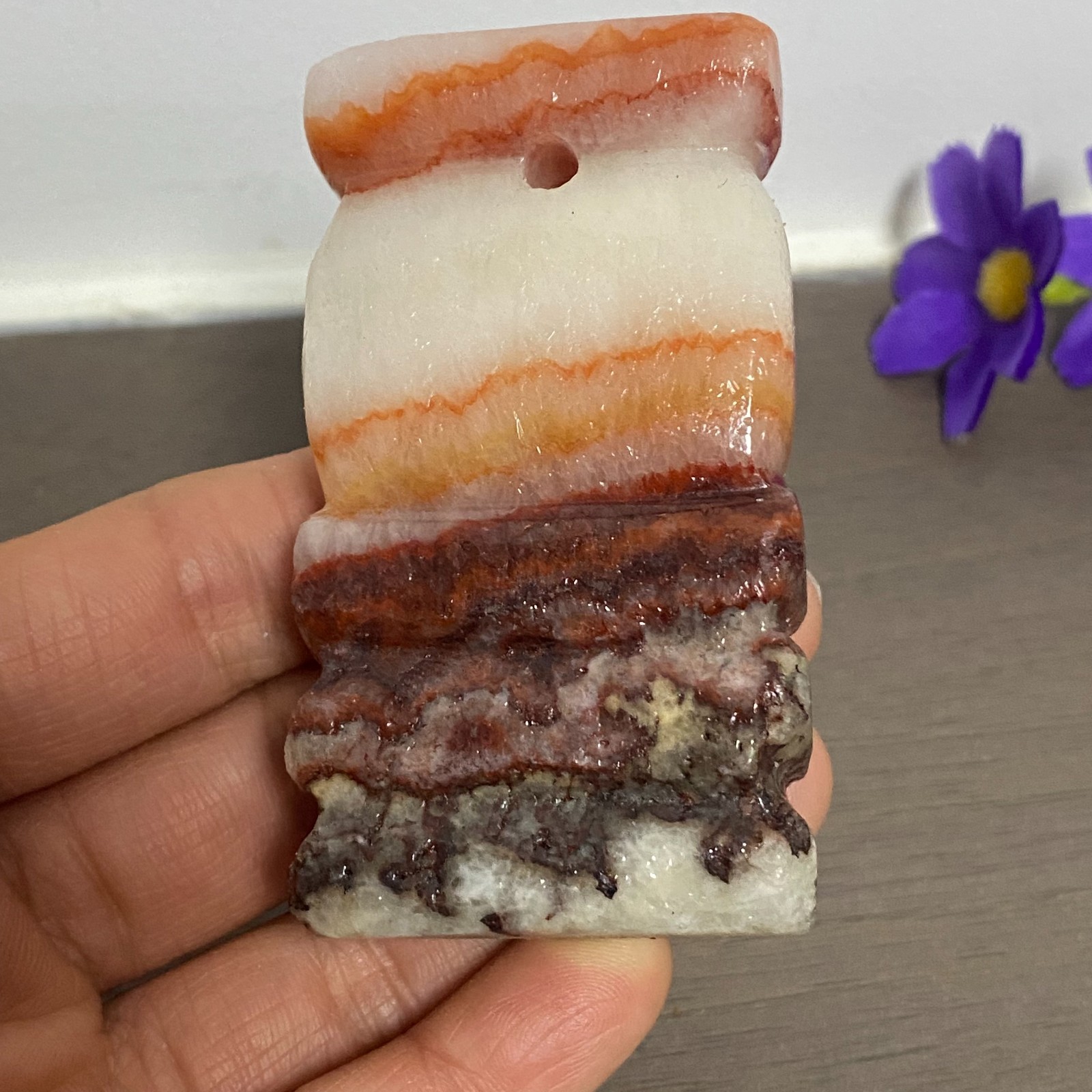 72-40-17mm NATURAL Pork stone quartz crystal Hand carving marbled meat