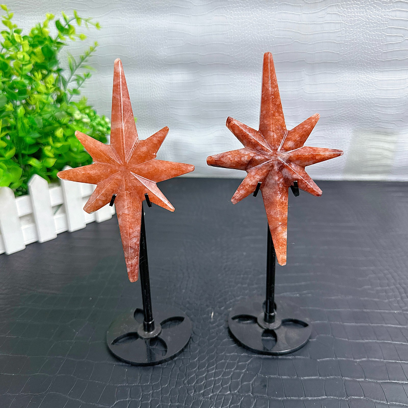 7.4 ” Fire Quartz Star crystal carved North Star sculpture on stand 1pcs