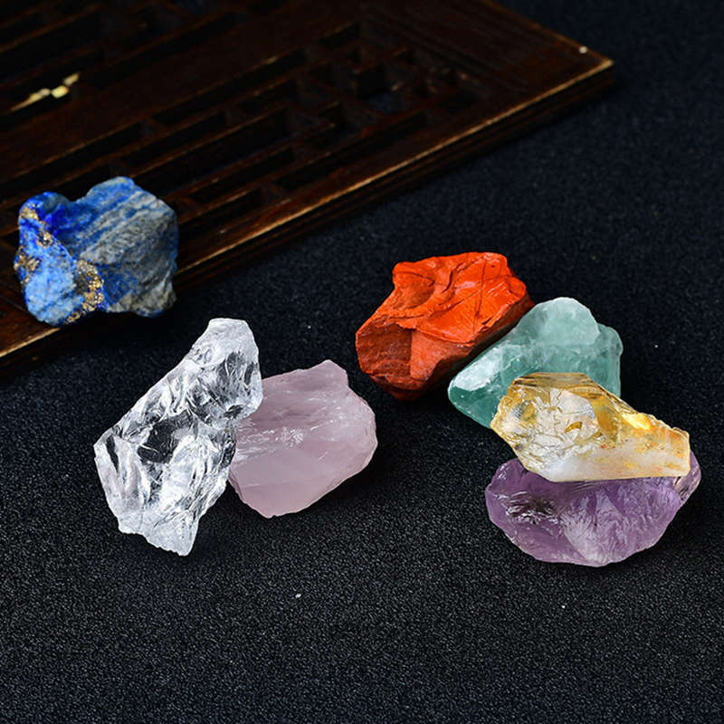 Natural 7 Chakra Quartz Crystal Raw Rough Metaphysical Energy Stone Set W/ Bag