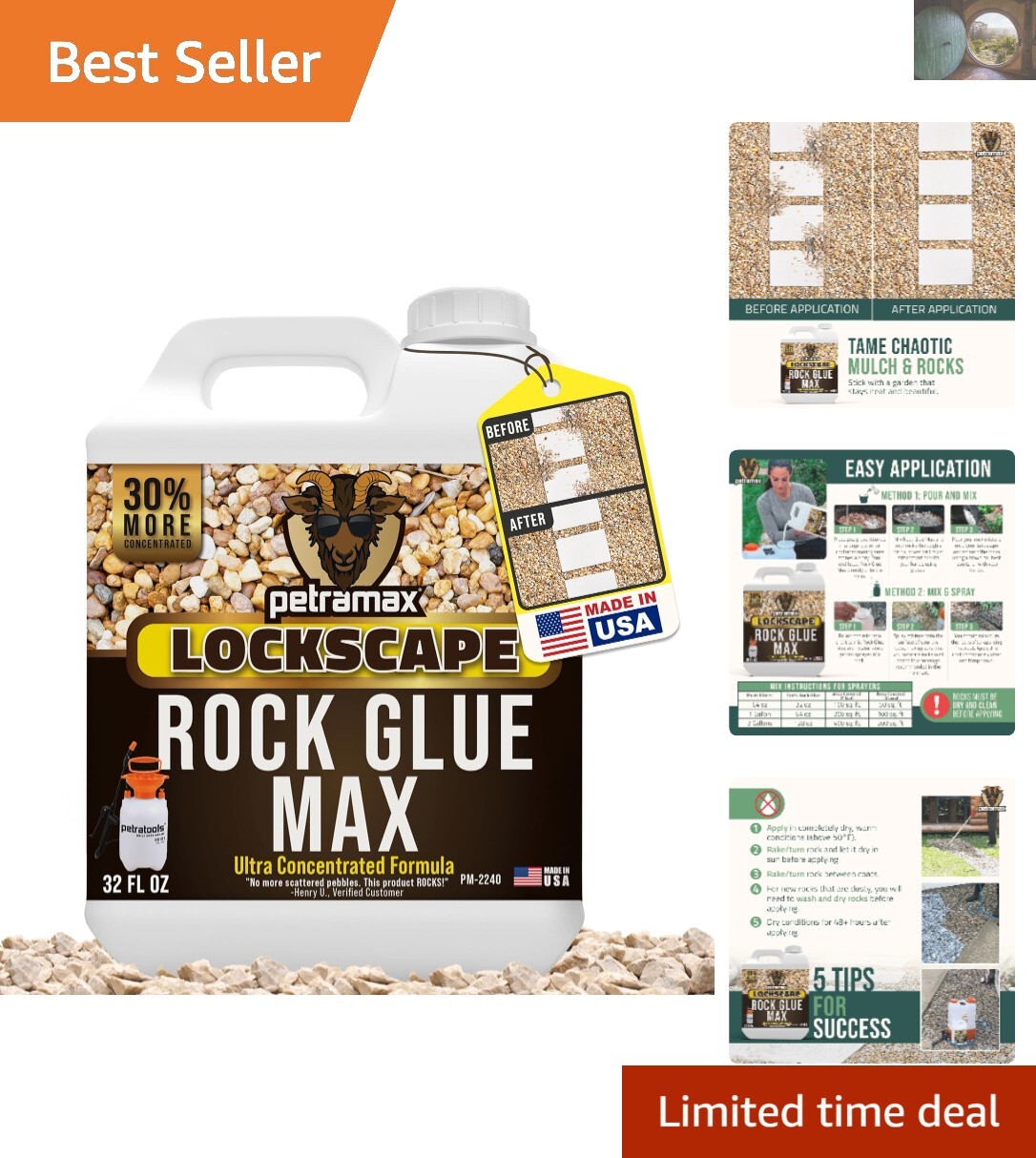 Max Rock Glue, 32oz – Pet Safe Landscape Adhesive for Gravel & Mulch, Covers …