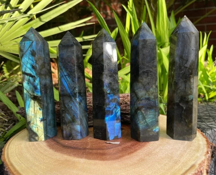 Natural Labradorite Stone Crystal Tower Obelisk Reiki Healing Meditation Decor