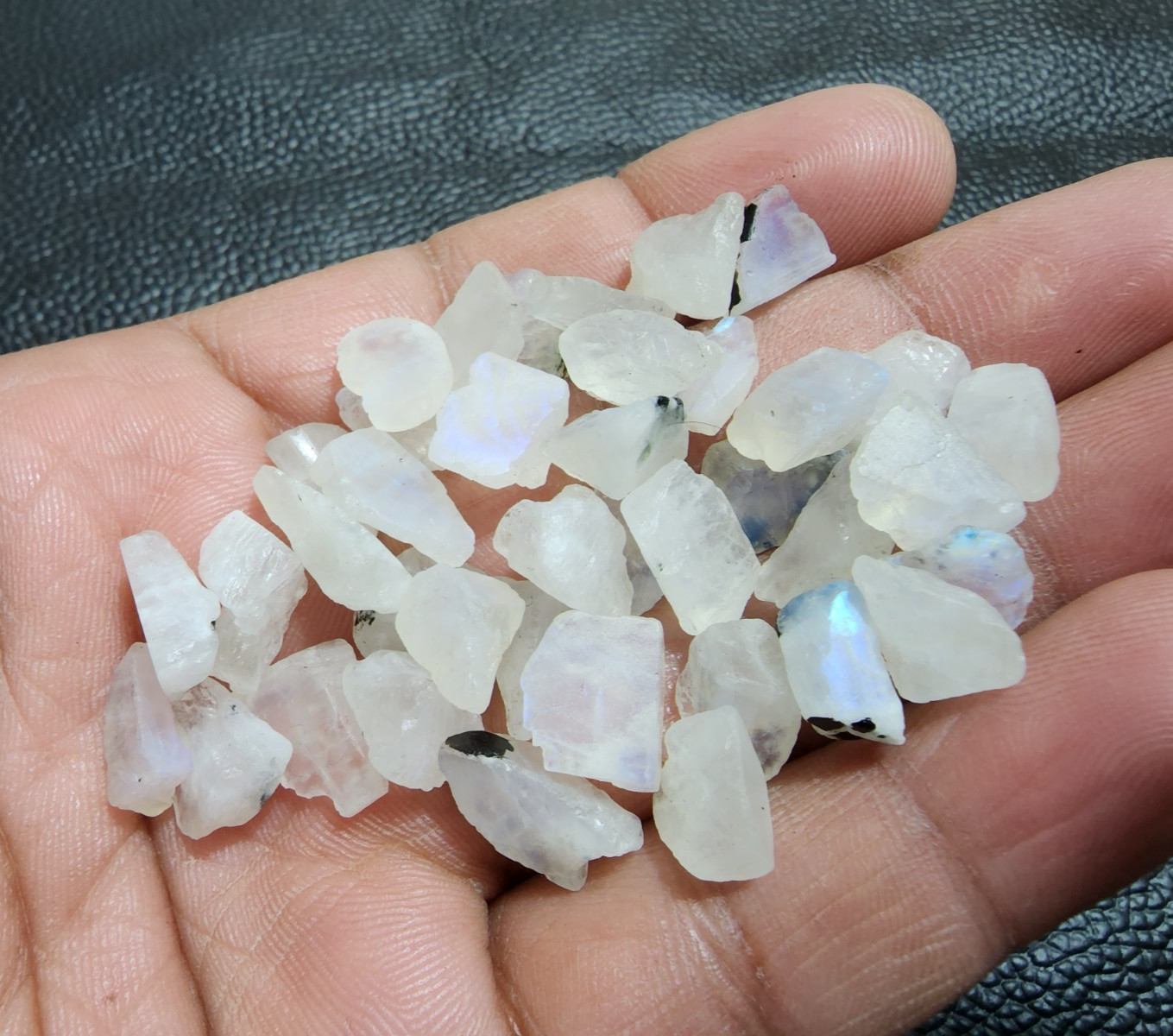 “White Rainbow Moonstone Rough Lot 39 Pcs 11-16mm Natural Raw Gemstone Crystals”