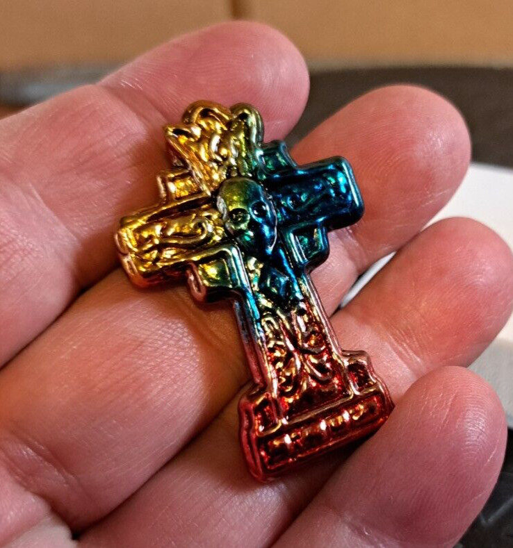 Gold/Blue/Red Bismuth Ore Celtic Cross Crystal Mineral Specimen Healing 1PC