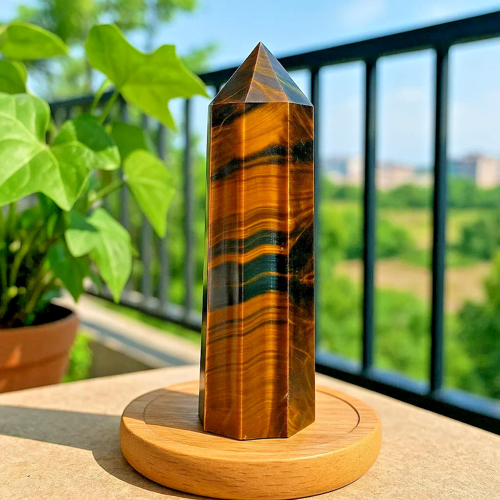 Natural Tiger’s Eye Healing Crystal Wand – Obelisk Reiki Tower Point Home Decor