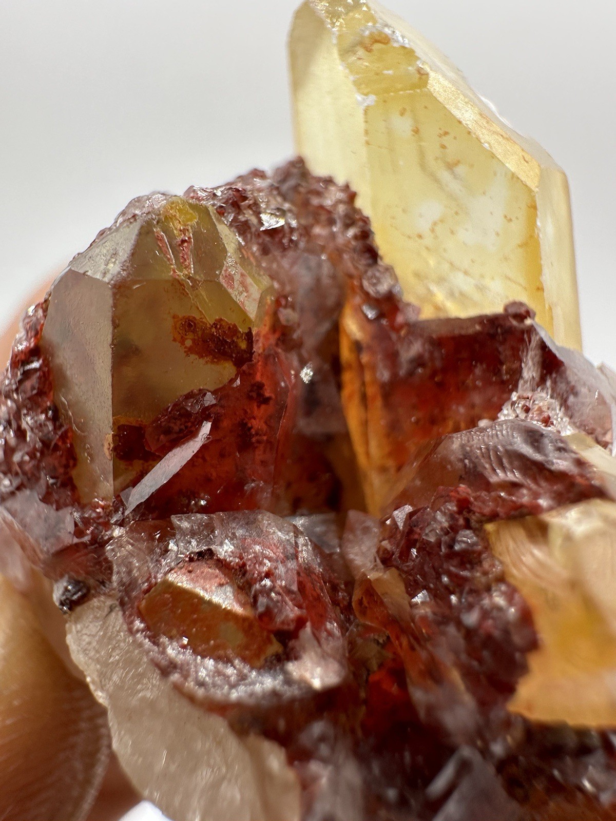 Rare Druzy Yellow Hematite Orange River Quartz Points Cluster