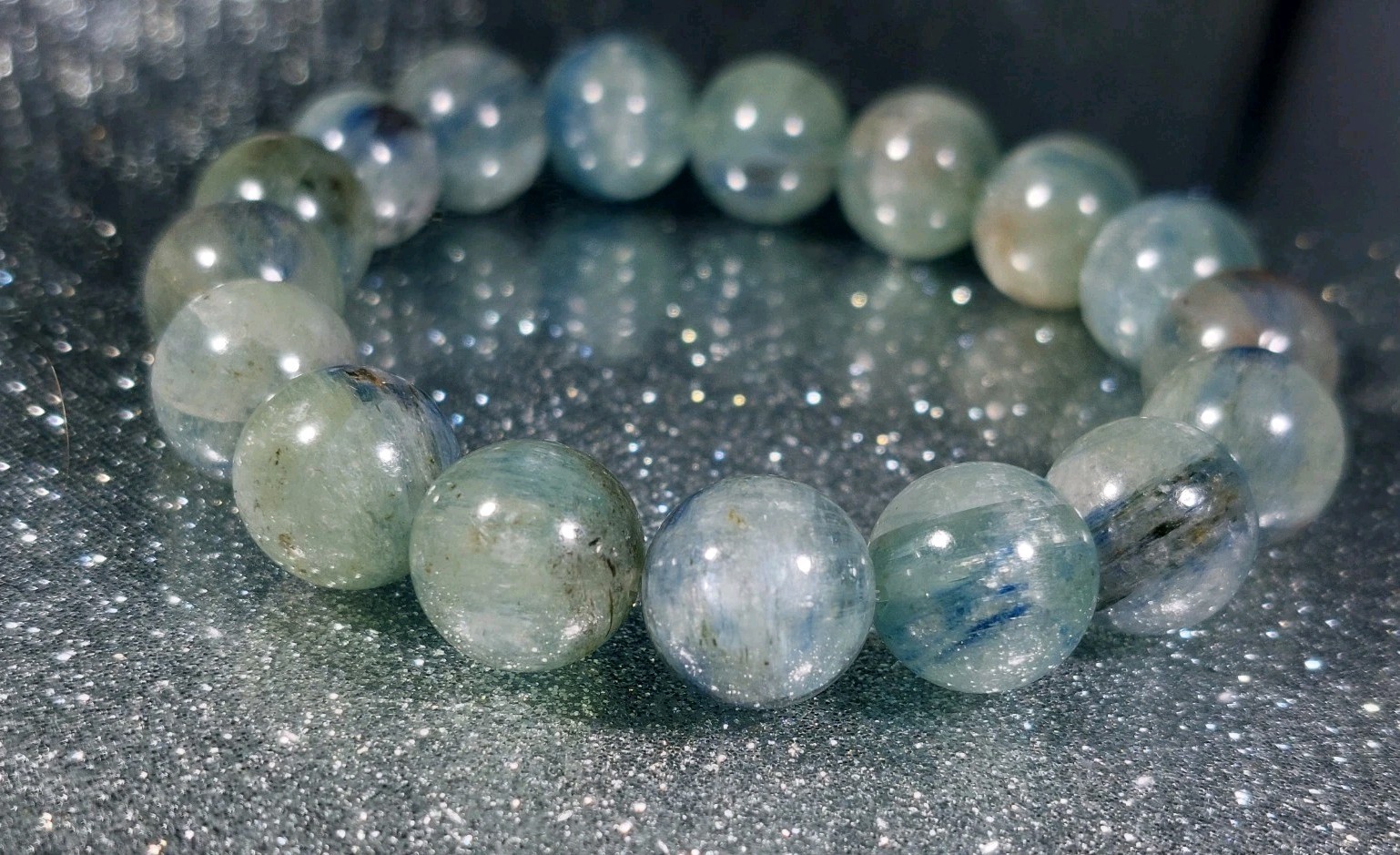 Green Kyanite Bracelet 13mm – Heart Chakra Elasticated w/ Pouch