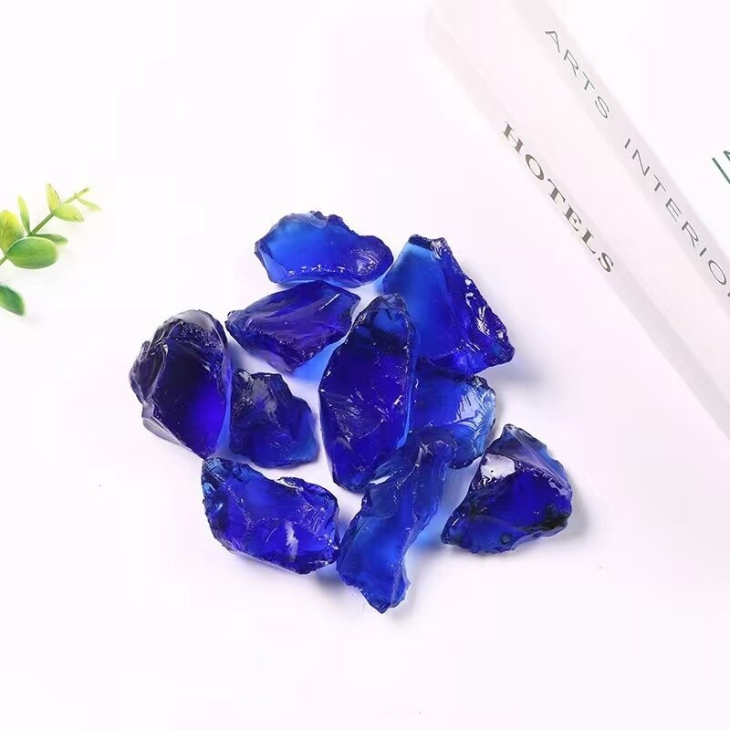 Raw Rough Dark Blue Colored glass Crystal Mineral Chunks Specimens Home 1PC