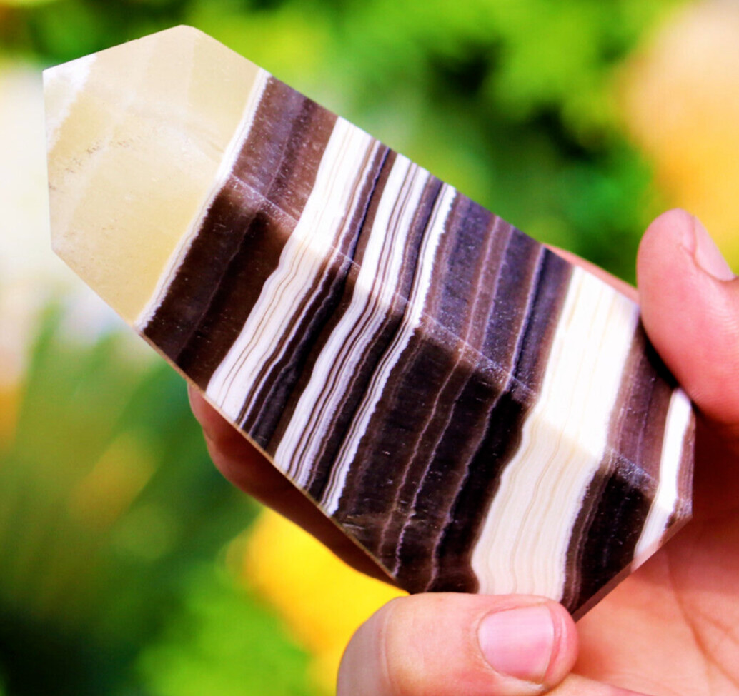Phantom Calcite Tower Crystal Obelisk 105MM Yellow Zebra Calcite Healing Energy