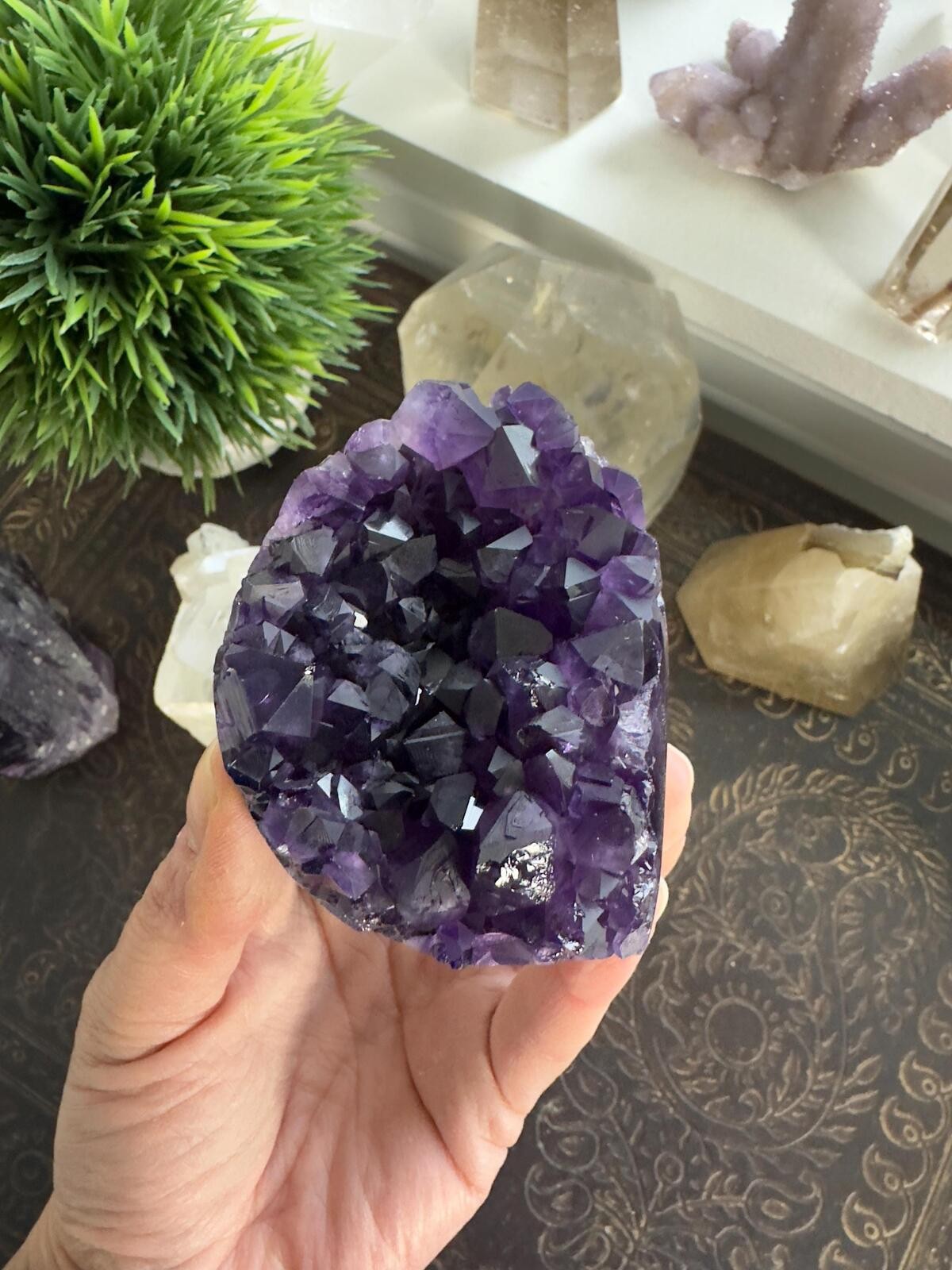 Amethyst Crystal Cluster Geode Dark Purple Standing Cut Base Mineral Specimen 33