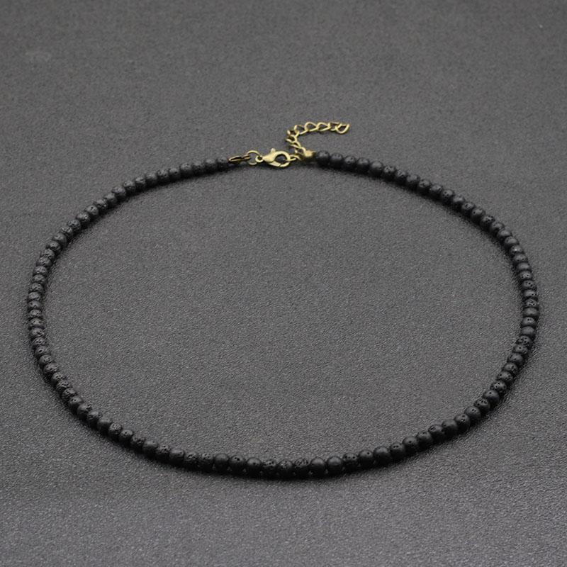 Antique Handmade 4mm Natural Stone Beads Necklace Simple Mens Chocker Necklace