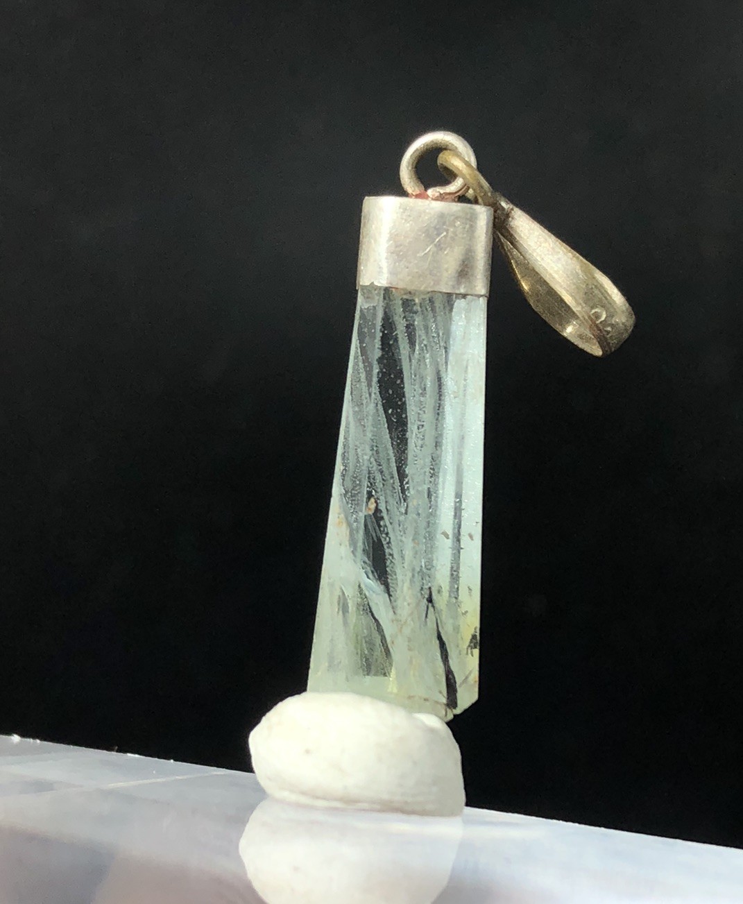 Polished aquamarine Pendant With 925 Silver hook from Pakistan Weight 9 Carat