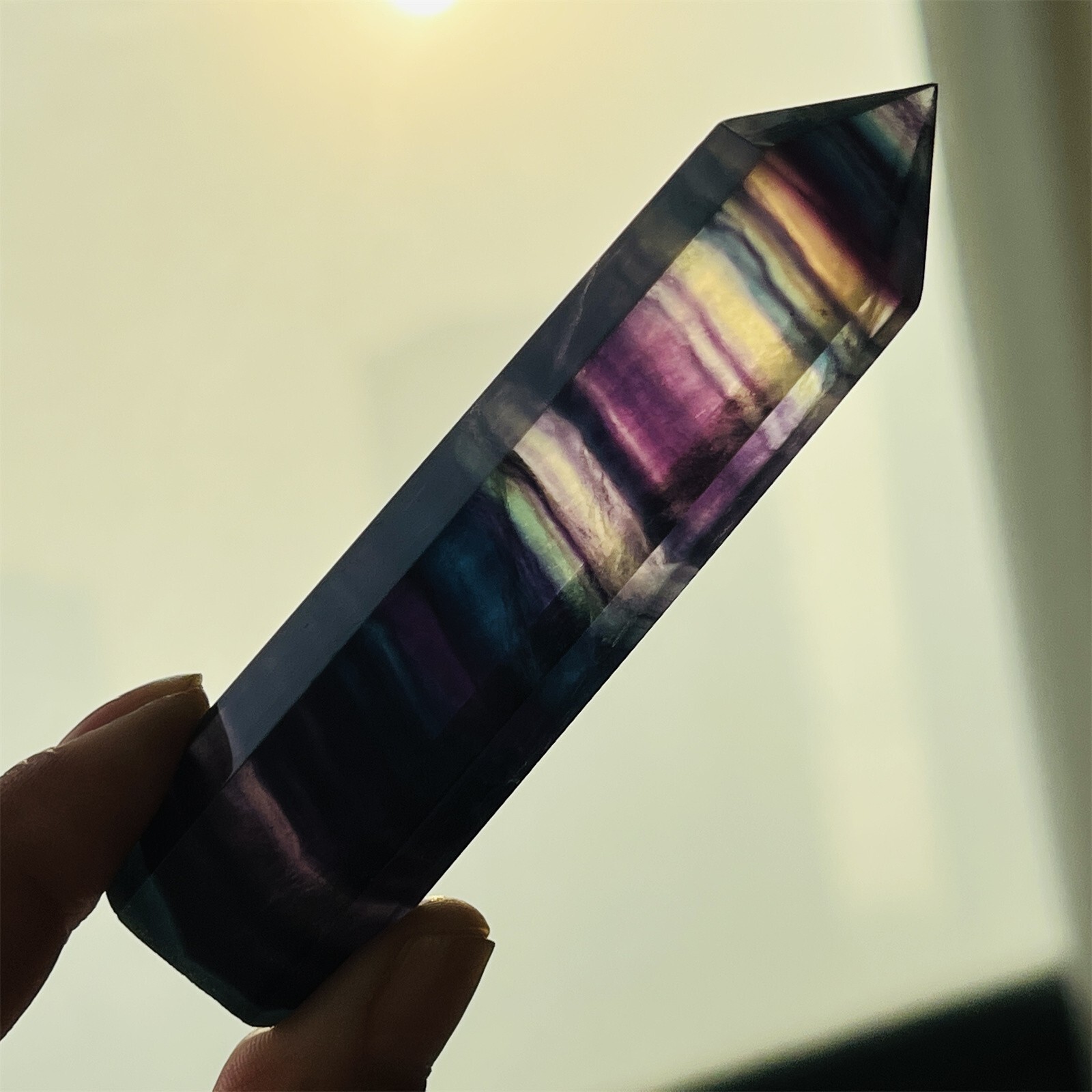 80g+ Natural Rainbow fluorite obelisk gem quartz crystal wand point healing 1pc